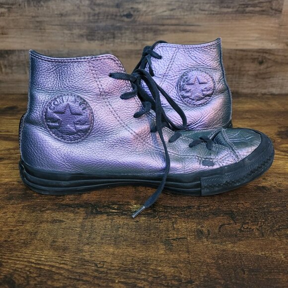 Converse CTAS Iridescent Metallic Violet Hi Sneakers Size 7 Streetwear - Picture 1 of 14